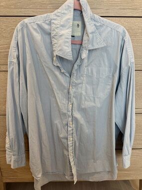 R13 Women’s Oversized Light Blue Pinstripe Casual Button-Down Shirt-S